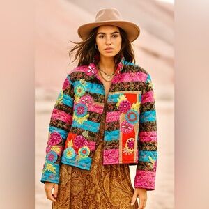 Artisan quilted patchwork jacket bejeweled embellish boho style hippy Gypsy vibe
